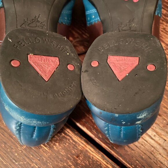 RARE Fluevog Erika Loafers Lace Up Brown Blue Selling as-is CUTE Retro Size 7 - Picture 8 of 13